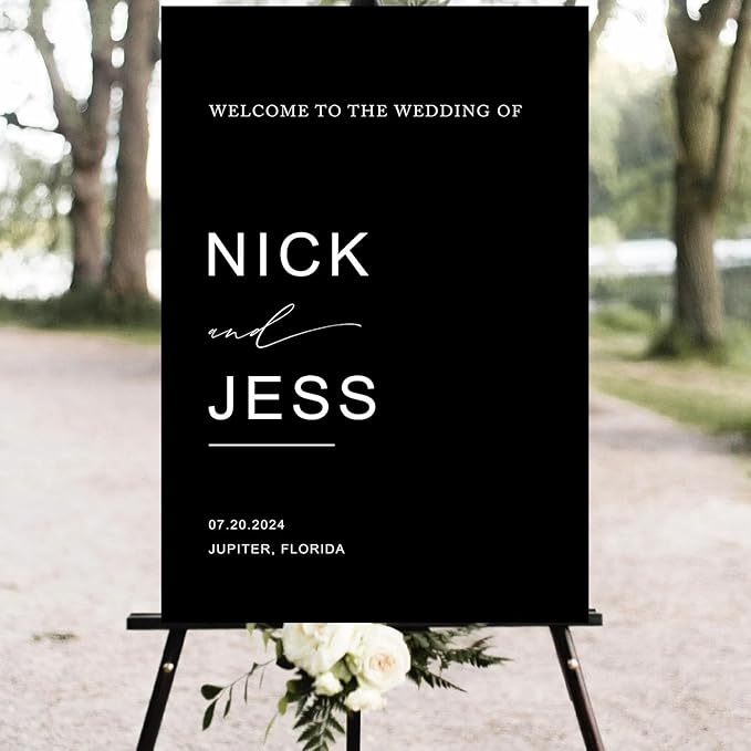 Black Minimalist Script Modern Wedding Welcome Sign, Custom Wedding Welcome Sign - Image 2