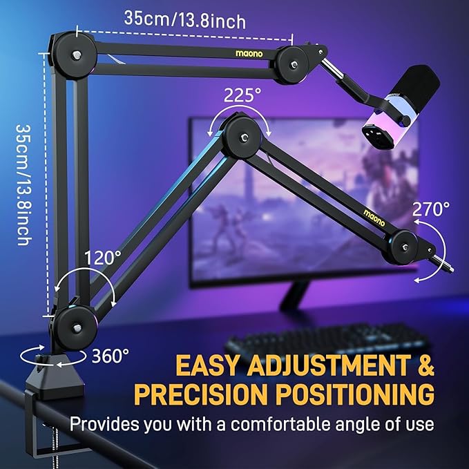 MAONO Microphone Boom Arm: Heavy Duty Adjustable Metal Suspension mic stand - Image 5
