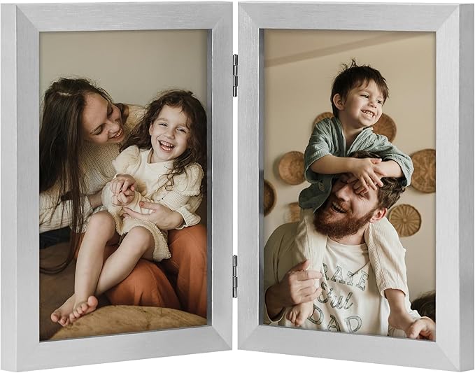 decorUhome Double 5x7 Picture Frame Vertical, Engineered Wood Bifold Photo Frame by decorUhome