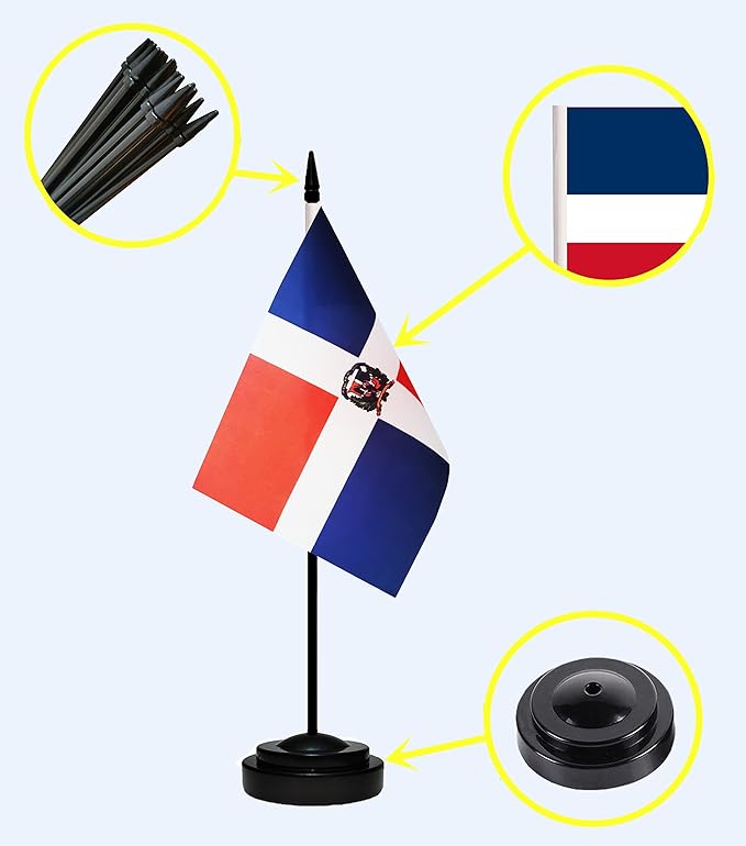 Dominica Dominican Deluxe Desk Flag Set Small Mini Miniature Dominica Dominican - Image 2