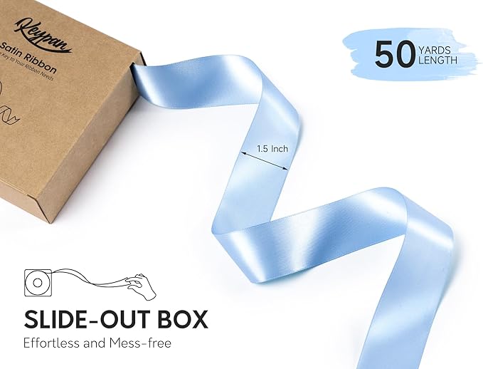 Baby Blue Satin Ribbon 1-1/2 Inch x 50 Yards Double-Faced Ribbons - Image 2
