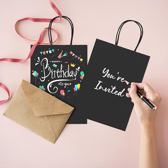 METRONIC 20 Pack 5.25x3.75x8 Small Black Gift Bags, Kraft Paper Shopping Bag - Image 8