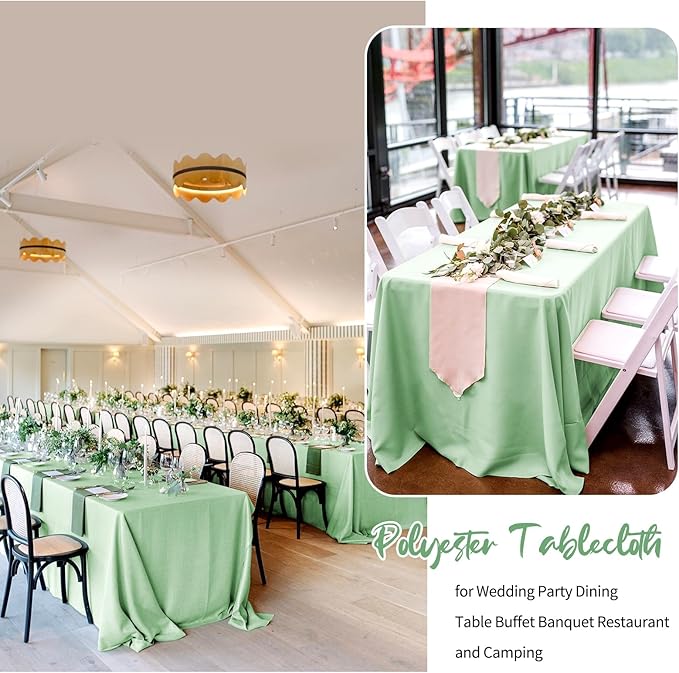 12 Pack 60 x 126 Inch Rectangle Tablecloth Sage Green Polyester Tablecloth - Image 6