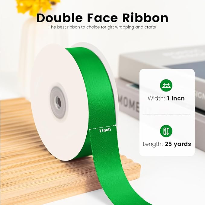 1 inch Double Faced Polyester Emerald Green Satin Ribbon - Image 2