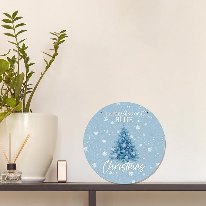 CGBHW Blue Christmas Tree Wooden Sign, Winter Holiday Theme Hanging Sign Wall - Image 4