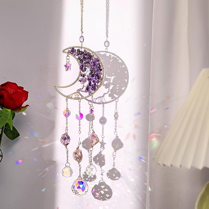 TUOKING Amethyst Crystal Moon Suncatchers by TUOKING