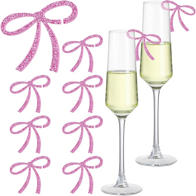 50 Pcs Bows Drink Tags Coquette Bow Wine Glass Charms Acrylic Bowknot Drink Tag by Colingmill