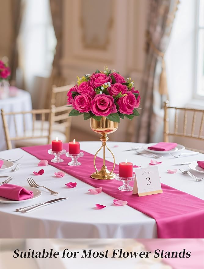 BLOSMON Pink Roses Artificial Flowers: 6 Pcs Hot Pink Fake Flower Balls - Image 3