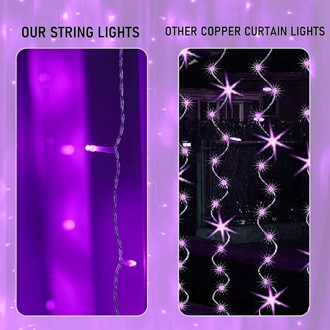 Dazzle Bright 300 LED Curtain String Lights, Halloween Fairy Lights - Image 3