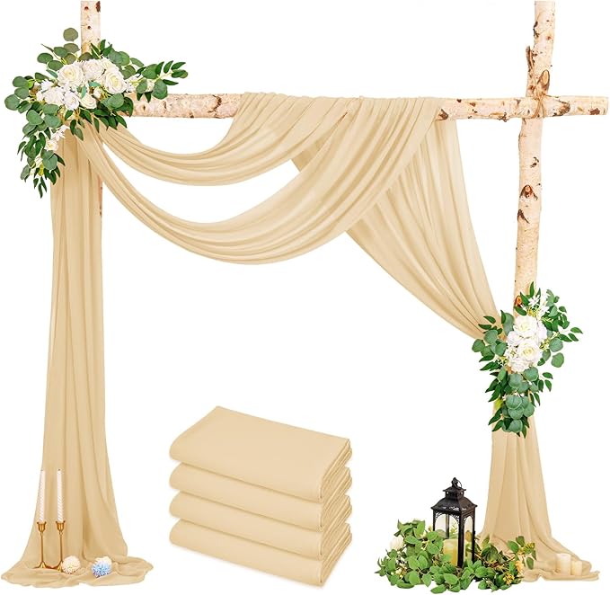4 Panels Wedding Arch Draping Fabric, Sheer Chiffon Curtain Arbor Drapery by HNPSTBNO