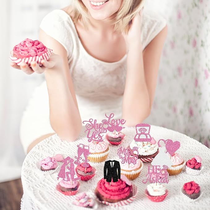 30 Pack Bride to be Cupcake Toppers Glitter Diamond Ring Love I Do Cupcake - Image 5