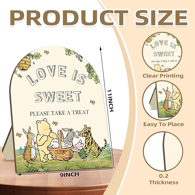 Classic Pooh Love is Sweet Please Take A Treat Sign, Winnie Decor Bridal Shower - Image 2