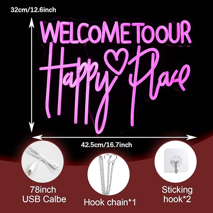 Welcome To Our Happy Place Neon Sign LED Pink Our Happy Place Neon Light - Image 2