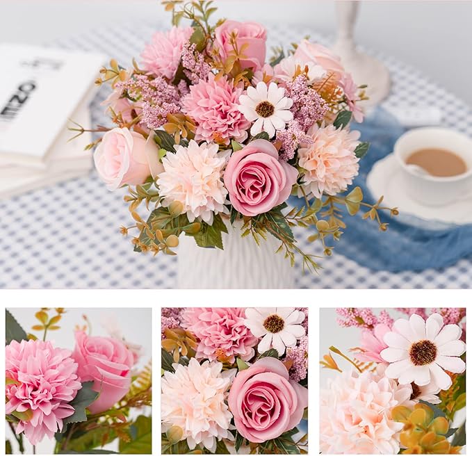 Epicpetal Fake Flowers in Vase, Artificial Pink Flowers in Vase - Image 3