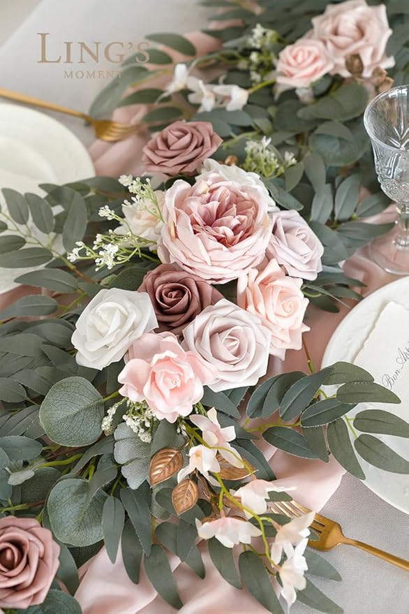 Ling's Moment Flower Garland - 6FT Eucalyptus & Rose - Pink Sweetheart Table - Image 5