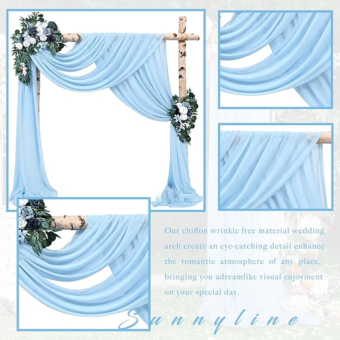 Wedding Arch Drapes Fabric 2 Panels 20Ft Length x 28" Width Baby Blue Arch - Image 3