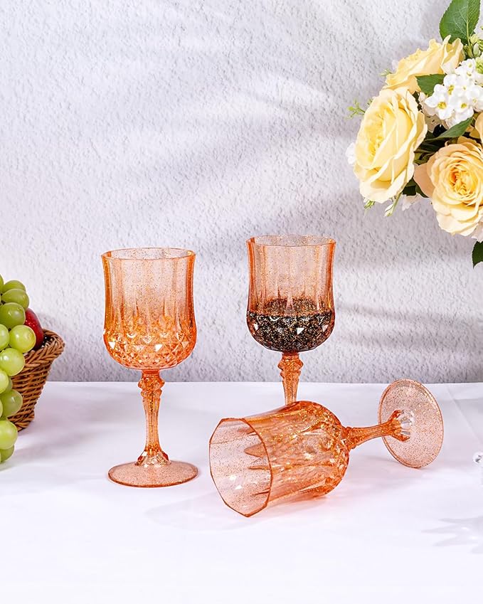 Ciaell 24PCS Rose Gold with Glitter Plastic Wine Glasses - 7 Oz Vintage - Image 8