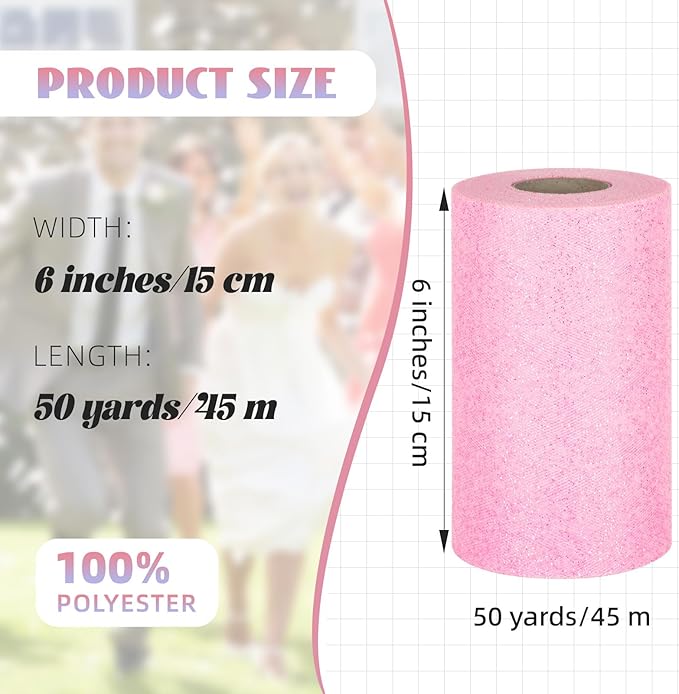 Glitter Tulle Rolls 6” by 50 Yards Sparkle Tulles Fabric Ribbon Sequin Tulle - Image 2