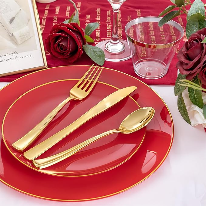 NOCCUR 350PCS Red Plastic Plates - Image 7