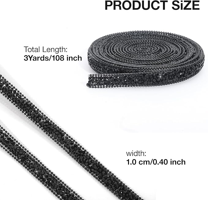 Black Rhinestone Ribbon 3 Yards Self Adhesive Rhinestone Strips Diamond Ribbon - Image 4