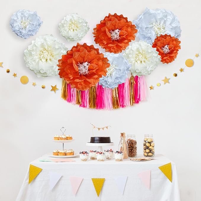 Yellow Paper Flower Pom Poms Wall Decorations - Image 7