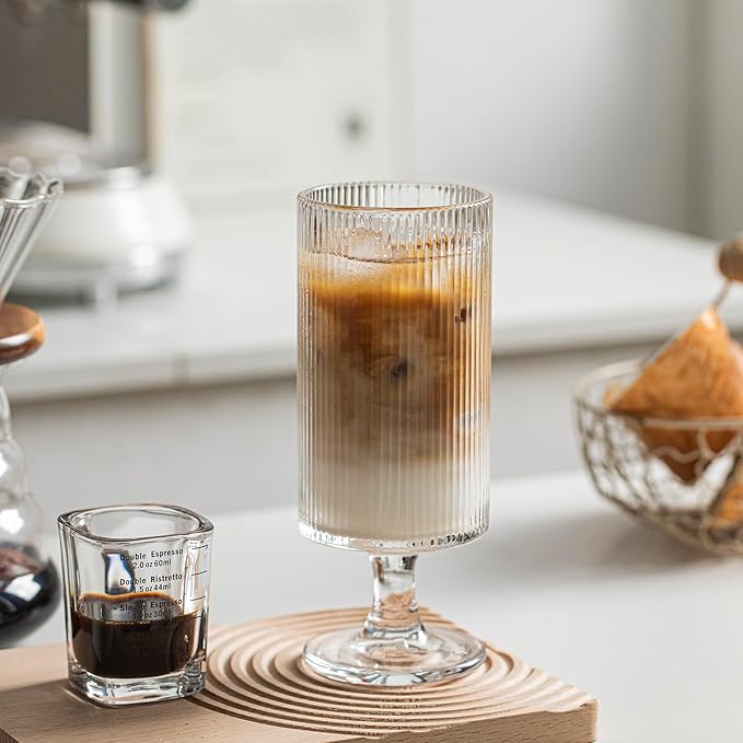 INSETLAN Set of 4 Ribbed Glass Goblets – 12oz Vertical Stripe Stemmed Glassware - Image 9