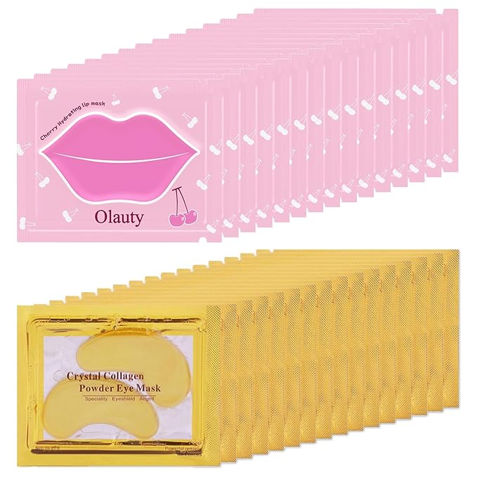 30 Pairs Lip Mask & Eye Mask, 24K Gold Crystal Gel Collagen Eye Patches by EakrooProfessionalMakeup