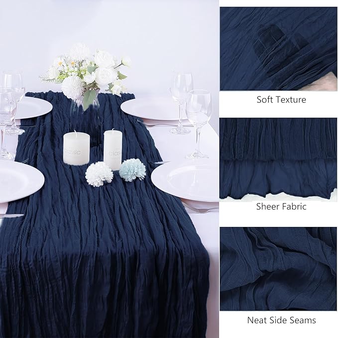 Boho Gauze 16PCS Navy Blue Cheesecloth Table Runners - Image 3