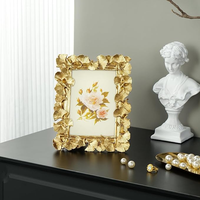 Cuspin Gold Picture Frame 4x6 Vintage Gold Frames, Ornate Leaf Textured - Image 7