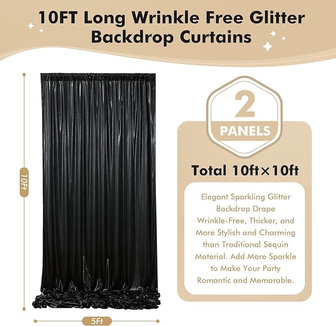 10ft x 10ft Black Glitter Sequin Backdrop Curtain - Image 5