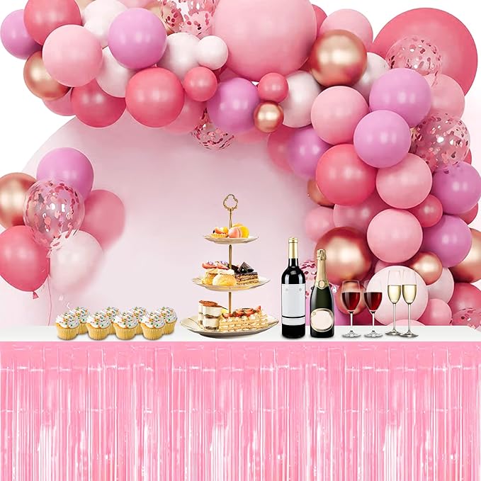 3 Pack 29x108 Inch Macaron Pink Foil Fringe Table Skirts Metallic Banner - Image 5