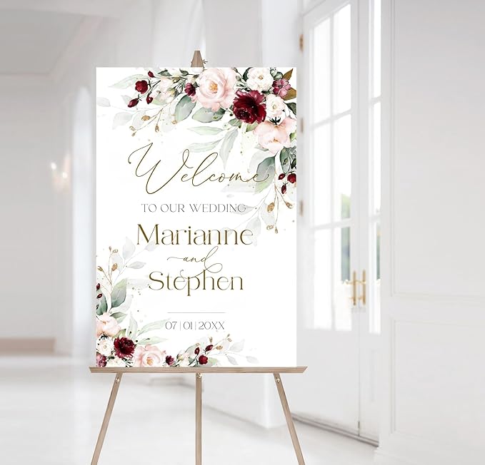 Personalized Wedding Welcome Sign, Flowers Wedding Welcome Sign, Wedding - Image 3