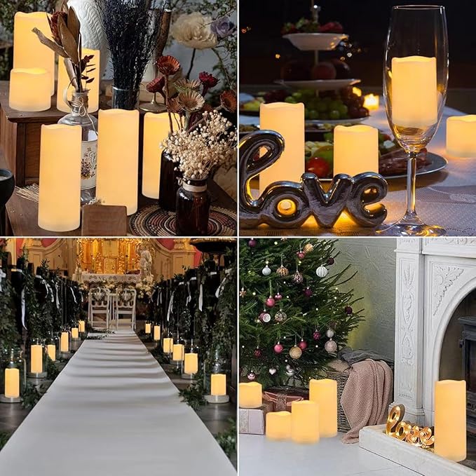 Flameless Battery Operated Outdoor Waterproof Set of 12 Pillar LED Candles - Image 6