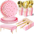 141 Pieces Pink and Gold Party Supplies, Party Dinnerware Sets Include Paper by Nkaiso