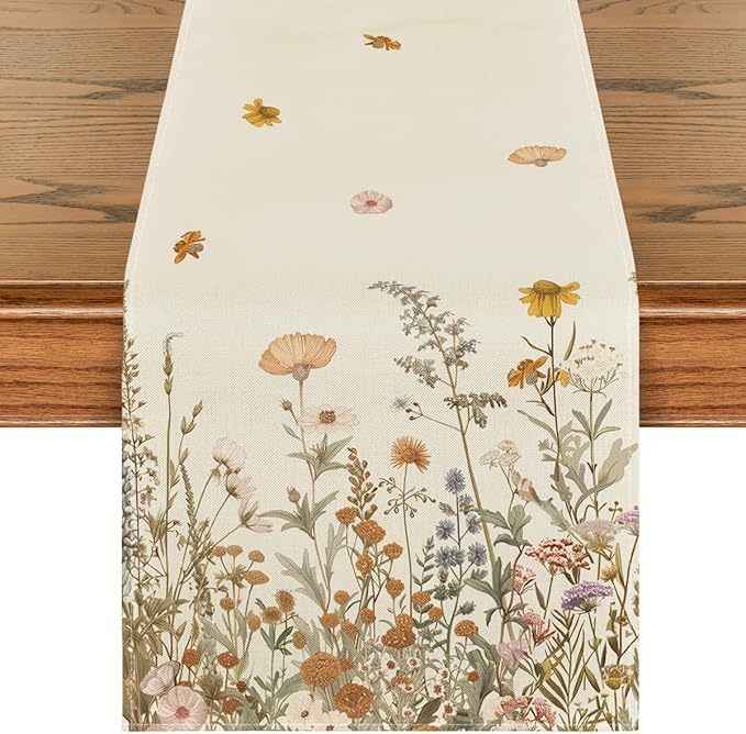 Artoid Mode Wild Flowers Grasses Floral Fall Table Runner, Seasonal Autumn by ArtoidMode