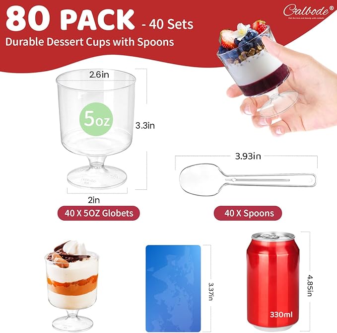 80 Pack Dessert Cups with Spoons, 5 OZ Mini Clear Plastic Parfait Cup - Image 2