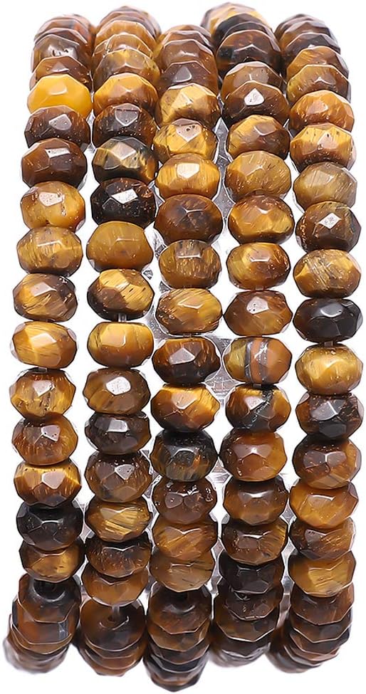 Faceted Natural Yellow Tiger Eye Stone Rondelle 4x6mm Loose Semi Gemstone Beads by Beadia