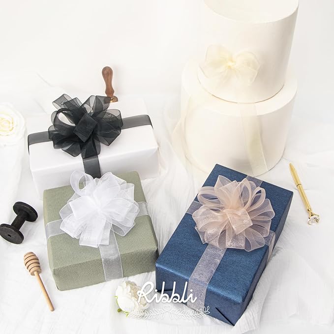 Ribbli 8 Rolls Organza Ribbon 1 Inches Total 80 Yard White Ivory Champagne Gold - Image 6