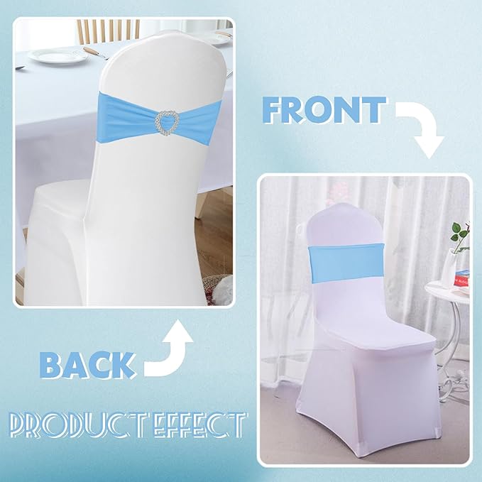 100 Pack Spandex Stretch Blue Chair Sashes Bows Universal Elastic Light Blue - Image 6