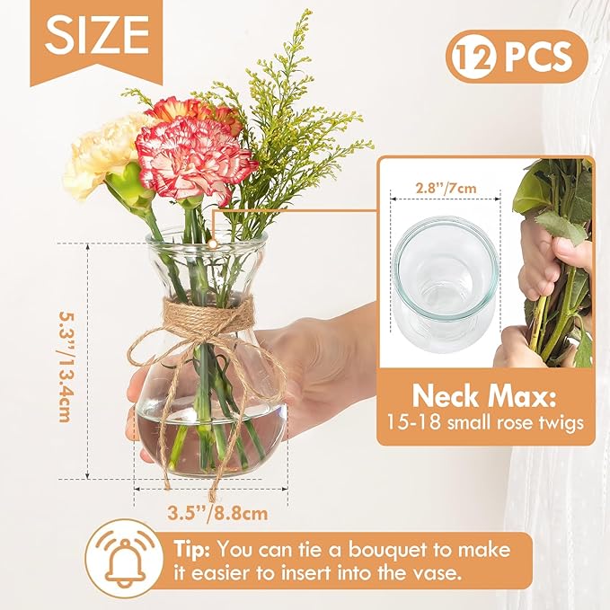Glass Bud Vases for Centerpieces Set of 12 Clear Decorative Vase for Flowers - Image 2