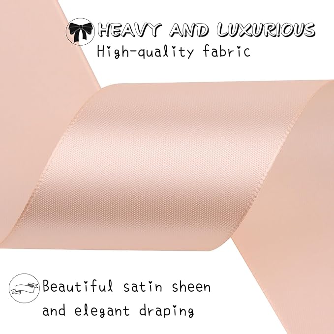 Naked Pink Solid Satin Ribbon 2 Inch 25 Yards Solid Polyester Fabric Ribbon - Image 4
