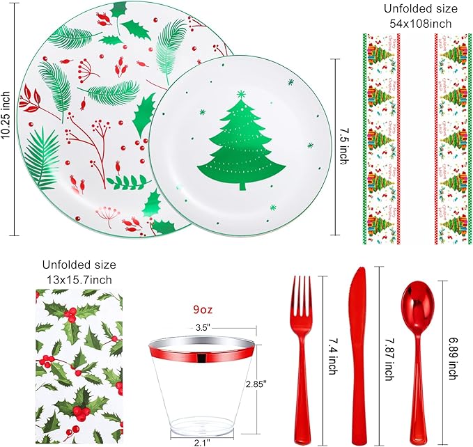 Festiva 176Pcs Christmas Plastic Plates Heavy Duty- Christmas disposable - Image 2