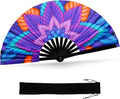 SYNTECSO Folding Hand Fan for Rave, UV Glow Fan, Large Bamboo Fan for Drag Queen by SYNTECSO