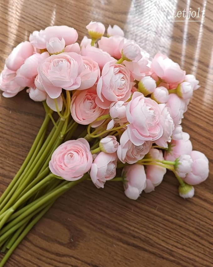 Letjolt Ranunculus Artificial Flower Pink Silk Flowers Faux DIY Bouquet - Image 8
