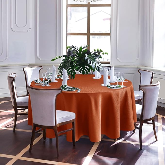 Biscaynebay Fall Tablecloth Textured Fabric Round Tablecloths 70", Rust - Image 8