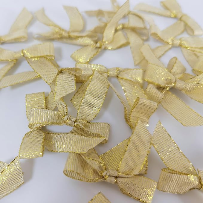 50pcs/pak 1-1/2" Mini Metallic Gold Ribbon Bows Without Twist Ties - Image 7