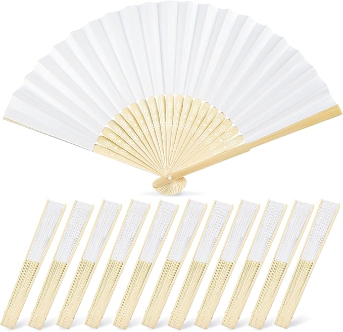 JOHOUSE 12 Pcs White Paper Fans Handheld – 8.3 Inch Foldable Hand Fan, Folding by JOHOUSE