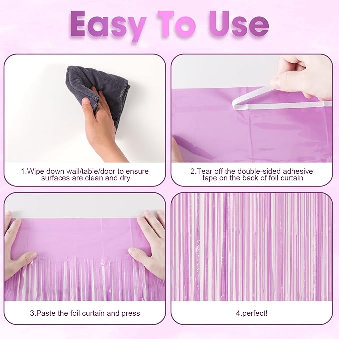 2 Pack Pastel Purple Foil Fringe Backdrop Curtains, Tinsel Streamers Birthday - Image 3