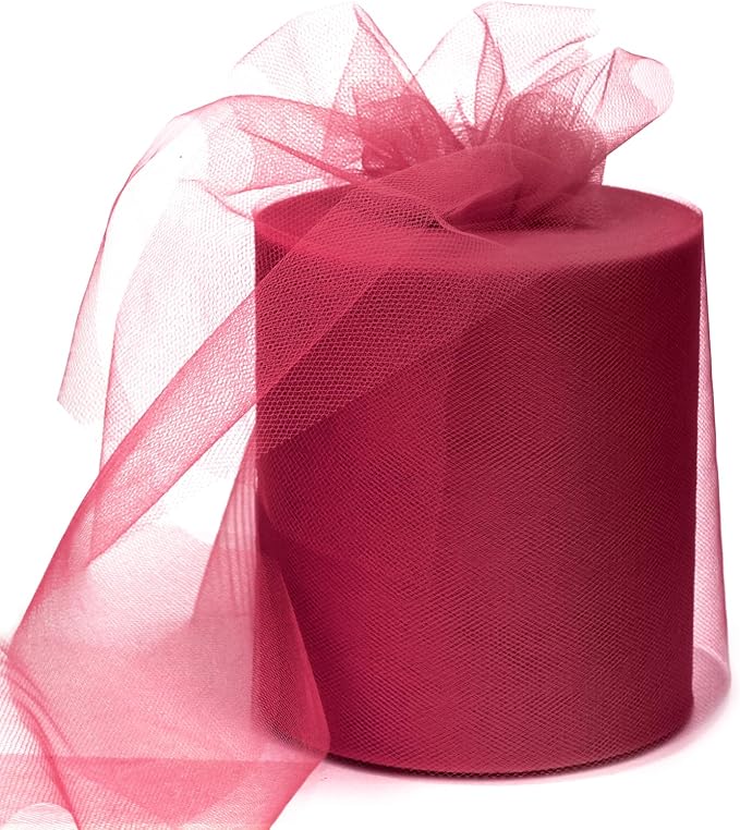6" x 200 Yards Burgundy Tulle Fabric Rolls, Burgundy Spool Tulle Ribbon by GCVOPTON