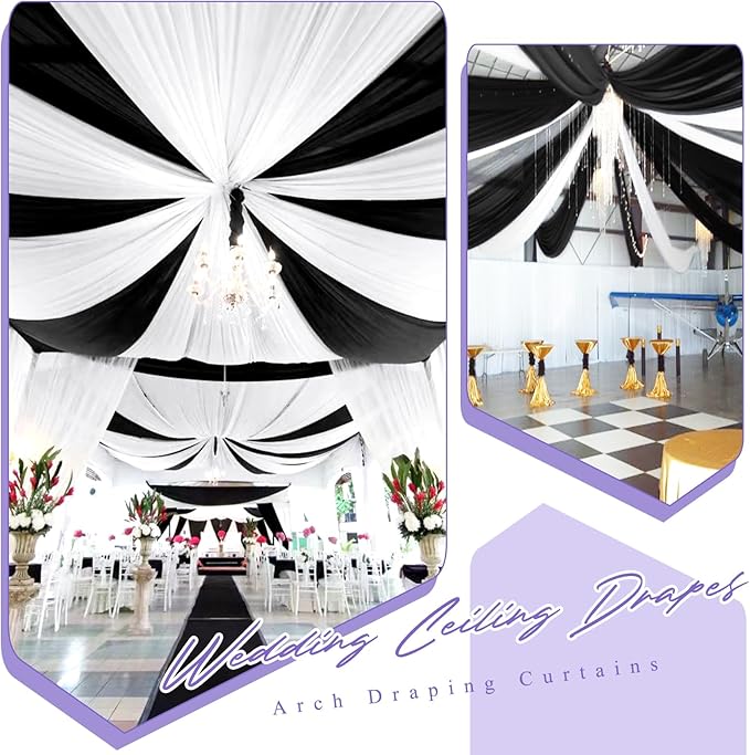 6 Panels Black Ceiling Drapes for Wedding 5ftx20ft Chiffon Fabric Arch Draping - Image 6
